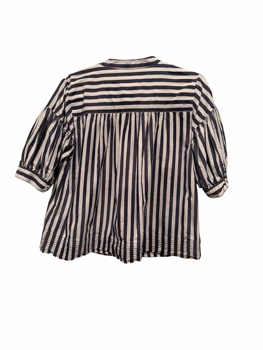 Anthropologie Darcey Navy&White Striped V-Neck Puff Sleeve Top MEDIUM